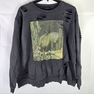 Social Scene Distressed Galaxy Sweatshirt Sweater Sz XL Grunge Casual Streetwear